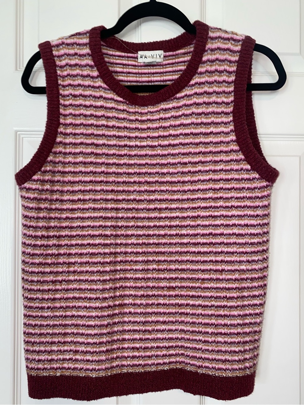 Ava & Viv Striped Knit Sleeveless Sweater Vest in Burgundy‎ and Pink